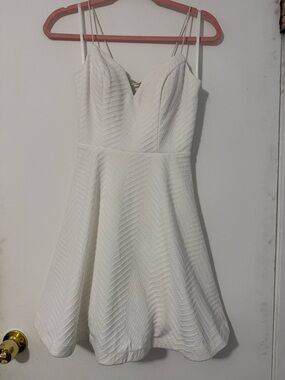 City Studio White Textured Fit & Flare Spaghetti Strap Mini Dress